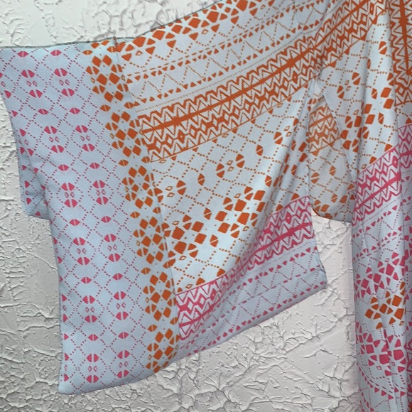 BCBG MaxAzria Kimono Blue Orange Pink XS/Small Geometric Open Arm Midi Length - Picture 4 of 12